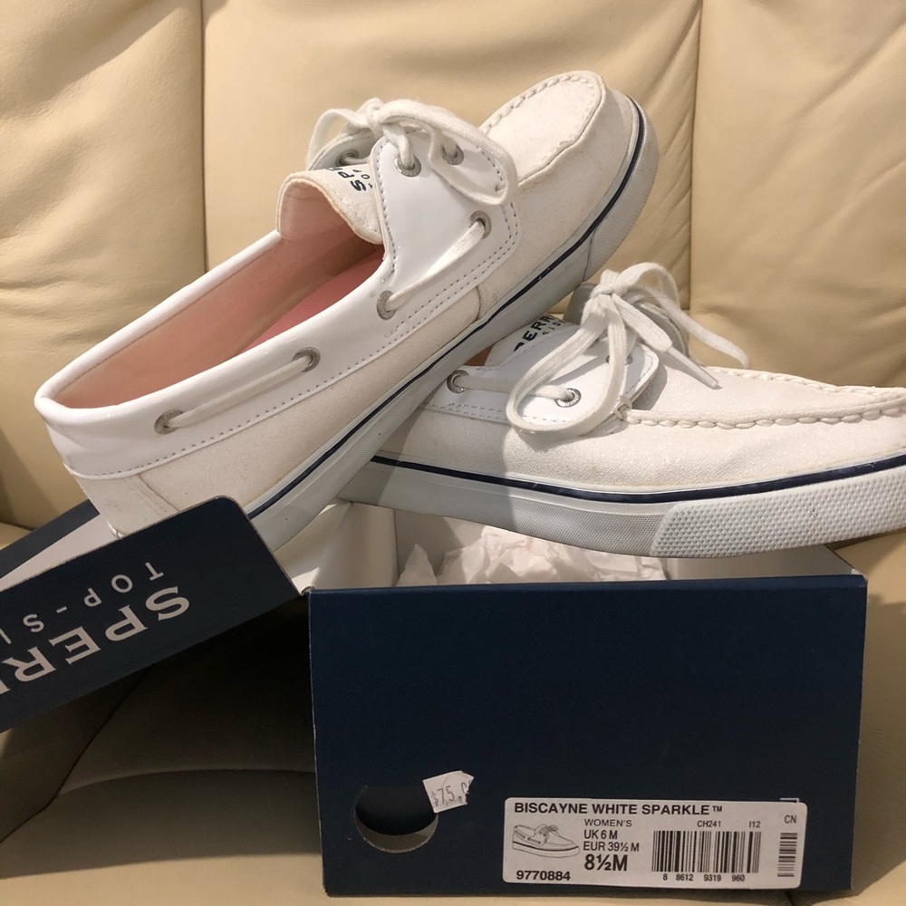 Biscayne white Sparkle Sperry 8.5